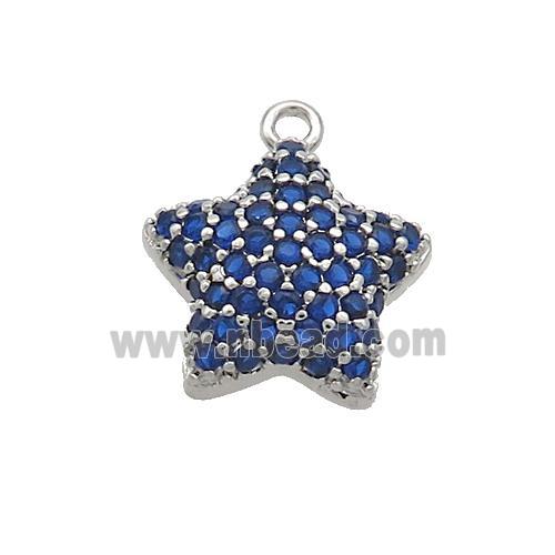 Copper Star Pendant Pave Blue Zircon Platinum Plated