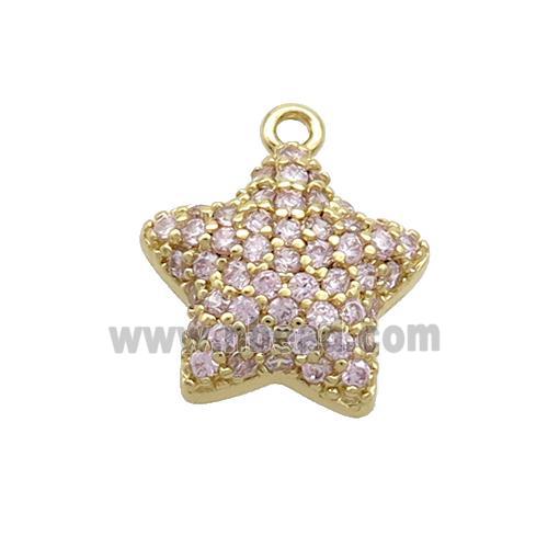 Copper Star Pendant Pave Pink Zircon Gold Plated