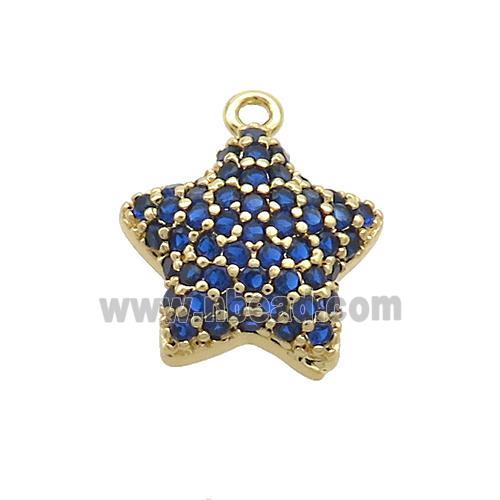 Copper Star Pendant Pave Blue Zircon Gold Plated
