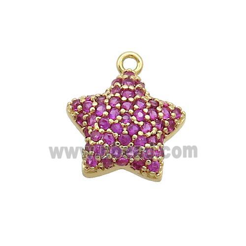 Copper Star Pendant Pave Hotpink Zircon Gold Plated