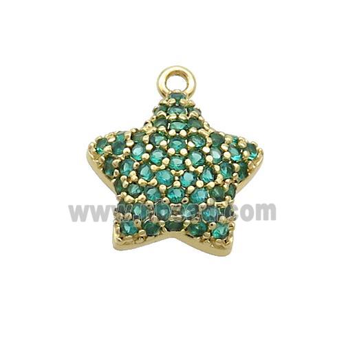 Copper Star Pendant Pave Green Zircon Gold Plated