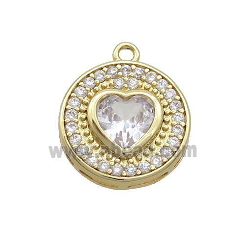 Copper Circle Pendant Pave Zircon Heart Gold Plated