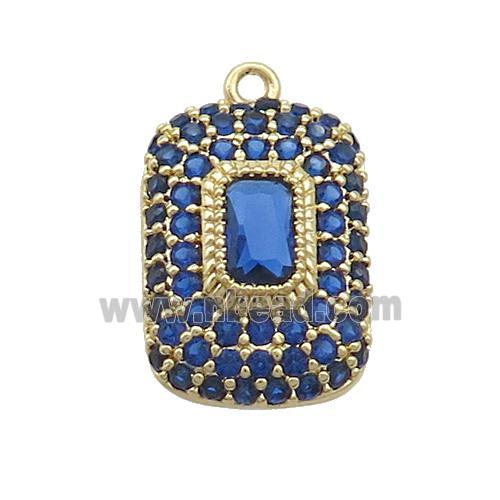 Copper Rectangle Pendant Pave Blue Zircon Gold Plated