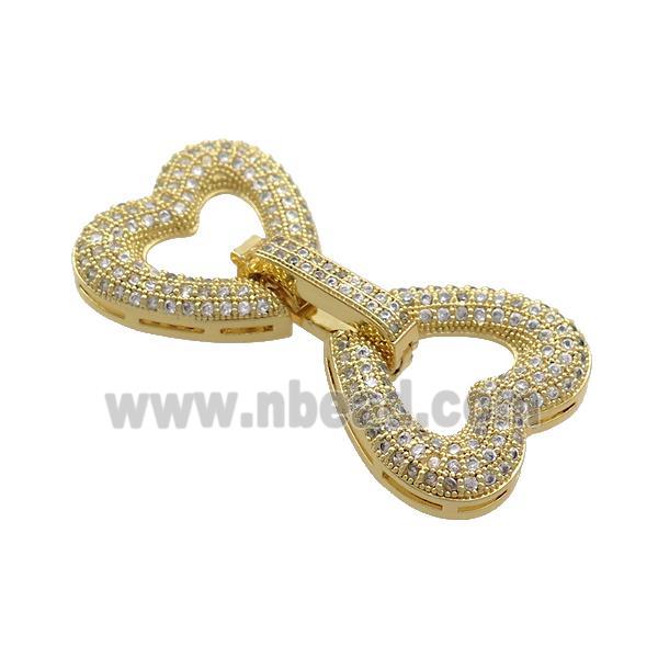 Copper Clasp Pave Zircon Gold Plated Heart