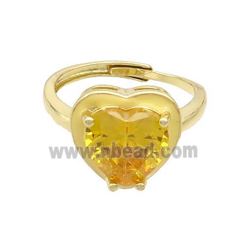 Copper Rings Pave Crystal Glass Yellow Enamel Heart Adjustable Gold Plated
