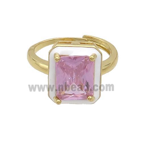 Copper Rings Pave Pink Crystal Glass Enamel Heart Adjustable Gold Plated