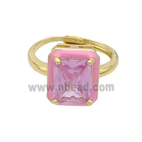 Copper Rings Pave Pink Crystal Glass Enamel Heart Adjustable Gold Plated