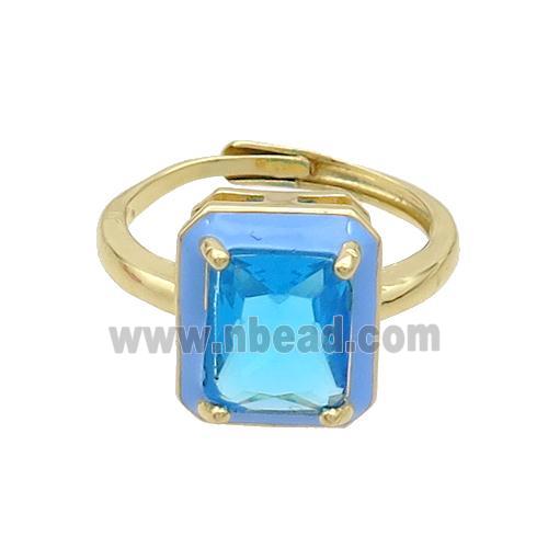 Copper Rings Pave Blue Crystal Glass Enamel Heart Adjustable Gold Plated