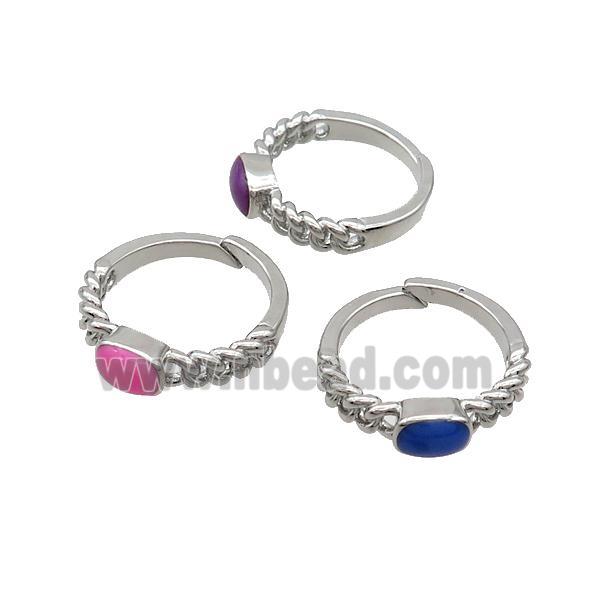 Copper Rings Enamel Adjustable Platinum Plated Mixed