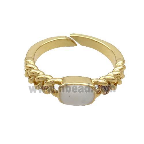 Copper Rings White Enamel Adjustable Gold Plated