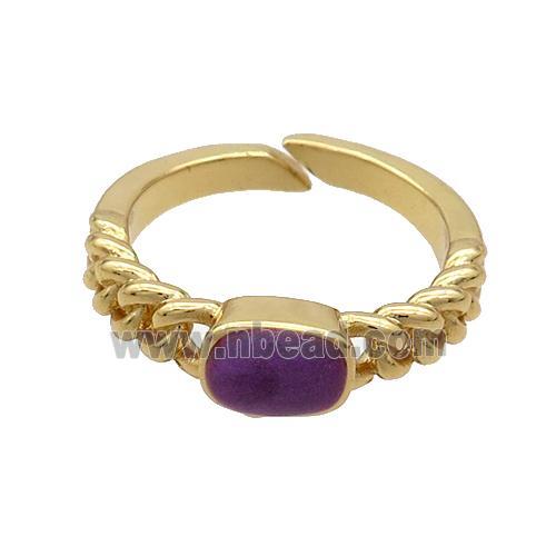 Copper Rings Purple Enamel Adjustable Gold Plated