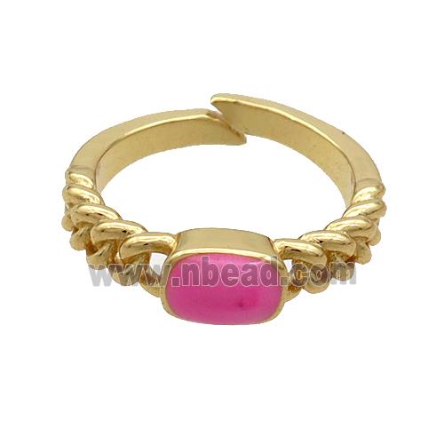 Copper Rings Hotpink Enamel Adjustable Gold Plated