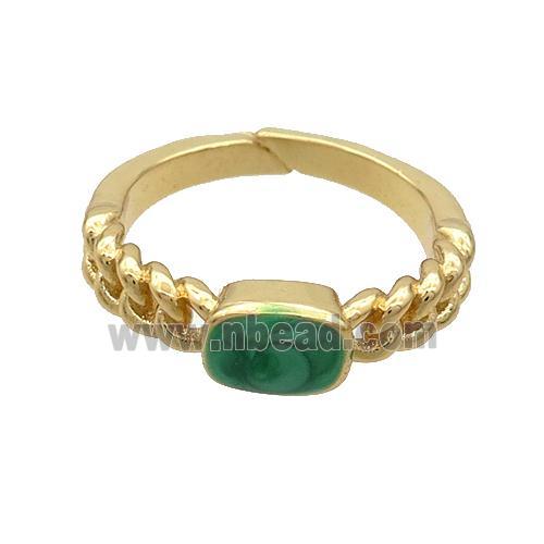 Copper Rings Green Enamel Adjustable Gold Plated