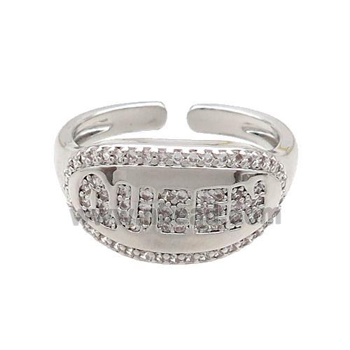 Copper Rings Pave Zircon QUEEN Platinum Plated