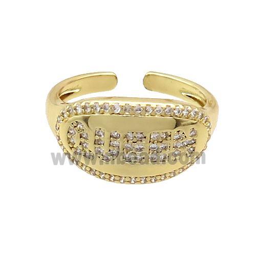 Copper Rings Pave Zircon QUEEN Gold Plated