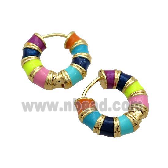 Copper Hoop Earrings Multicolor Enamel Gold Plated