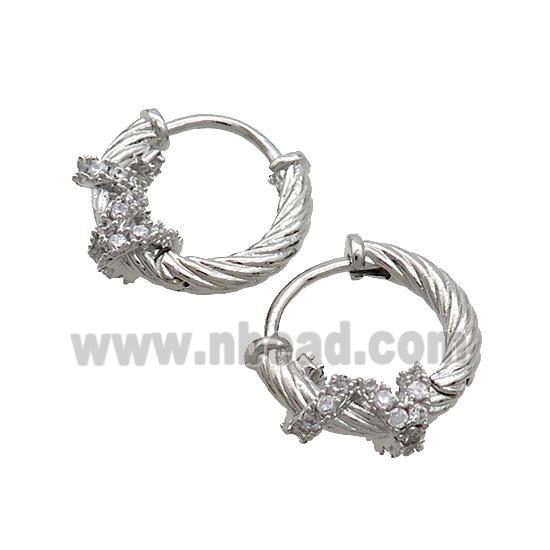 Copper Hoop Earrings Pave Zircon Platinum Plated