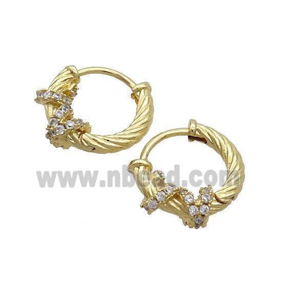 Copper Hoop Earrings Pave Zircon Gold Plated
