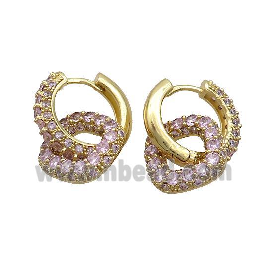 Copper Hoop Earrings Pave Pink Zircon Gold Plated