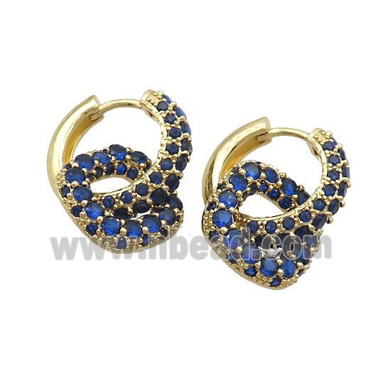 Copper Hoop Earrings Pave Blue Zircon Gold Plated