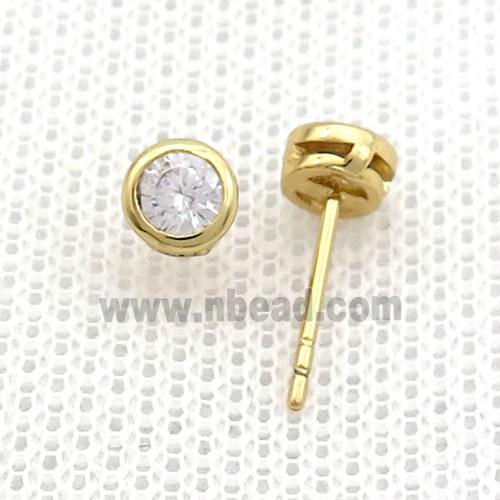 Copper Stud Earrings Pave Clear Zircon Gold Plated