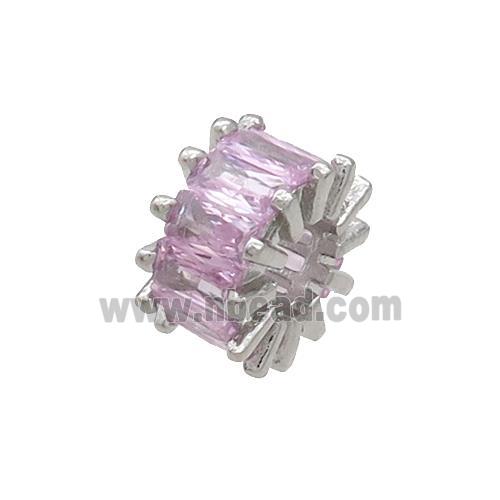 Copper Rondelle Beads Pave Pink Zircon Large Hole Platinum Plated