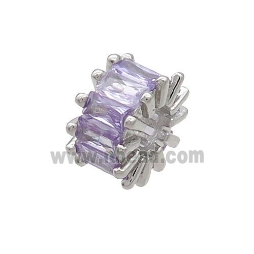 Copper Rondelle Beads Pave Purple Zircon Large Hole Platinum Plated