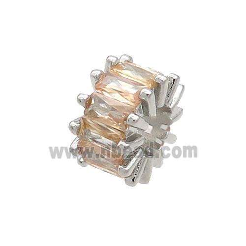 Copper Rondelle Beads Pave Champagne Zircon Large Hole Platinum Plated