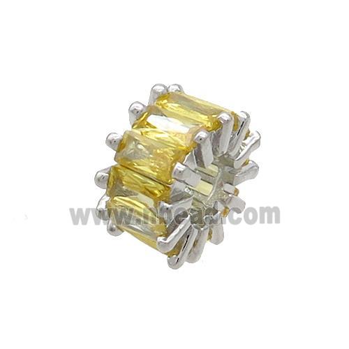 Copper Rondelle Beads Pave Yellow Zircon Large Hole Platinum Plated