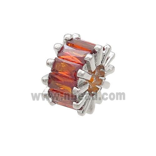 Copper Rondelle Beads Pave Red Zircon Large Hole Platinum Plated