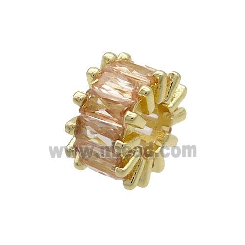 Copper Rondelle Beads Pave Champagne Zircon Large Hole Gold Plated