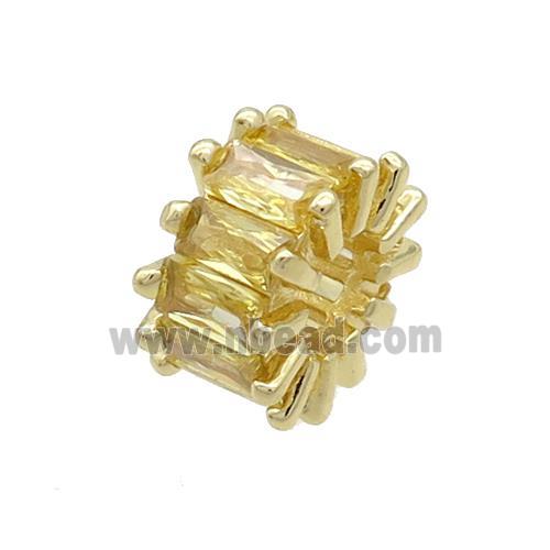 Copper Rondelle Beads Pave Yellow Zircon Large Hole Gold Plated