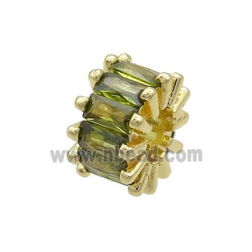 Copper Rondelle Beads Pave Olive Zircon Large Hole Gold Plated