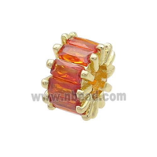 Copper Rondelle Beads Pave Orange Zircon Large Hole Gold Plated