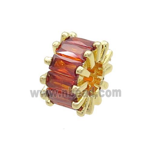 Copper Rondelle Beads Pave Red Zircon Large Hole Gold Plated