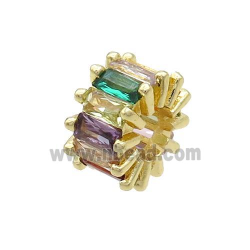 Copper Rondelle Beads Pave Multicolor Zircon Large Hole Gold Plated