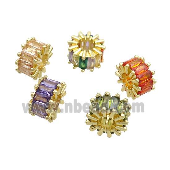 Copper Rondelle Beads Pave Zircon Large Hole Gold Plated Mixed