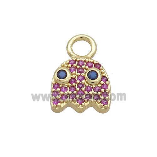 Halloween Ghost Charms Copper Pendant Pave Fuchsia Zircon Gold Plated