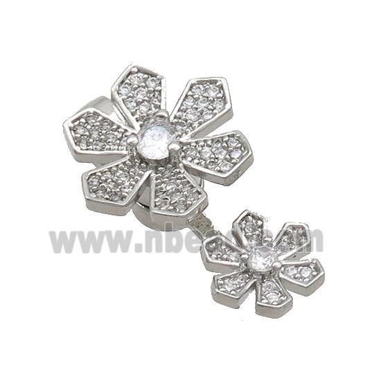 Copper Magnetic Clasp Pave Zircon Flower Platinum Plated