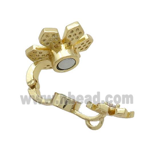 Copper Magnetic Clasp Pave Zircon Flower Gold Plated