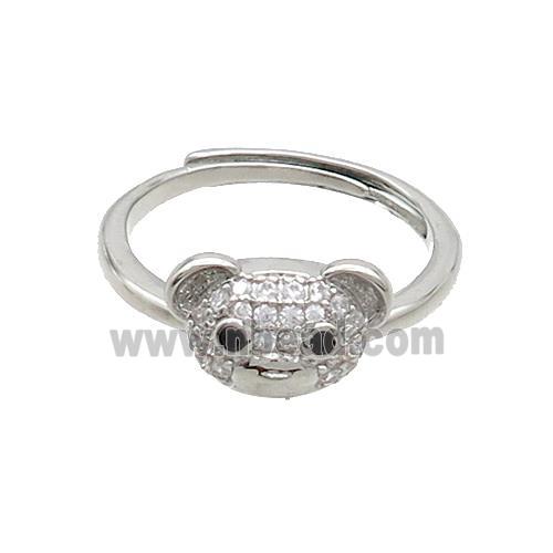Copper Rings Pave Zircon Bear Adjustable Platinum Plated