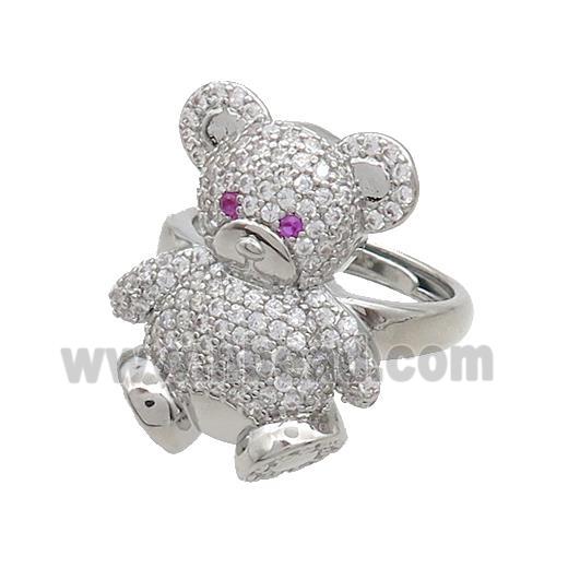 Copper Bear Rings Pave Zircon Adjustable Platinum Plated