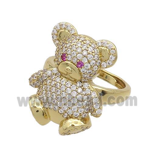 Copper Bear Rings Pave Zircon Adjustable Gold Plated