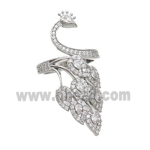 Copper Peacock Rings Pave Zircon Adjustable Platinum Plated
