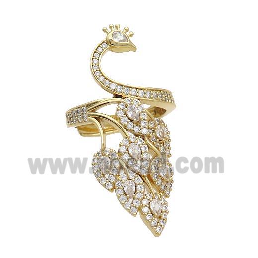 Copper Peacock Rings Pave Zircon Adjustable Gold Plated