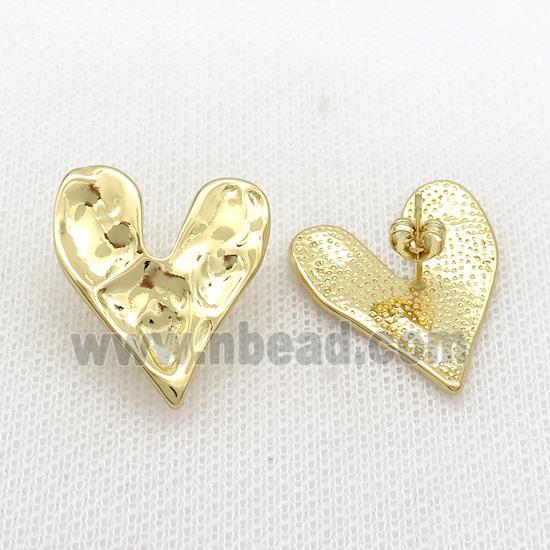 Copper Stud Earrings Heart Hammered Gold Plated