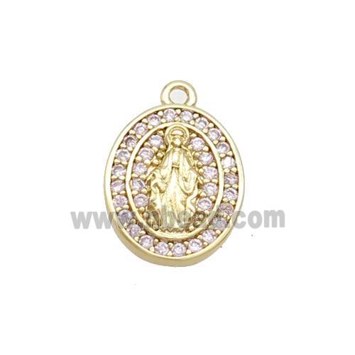 Copper Jesus Charms Pendant Pave Zircon Oval Gold Plated