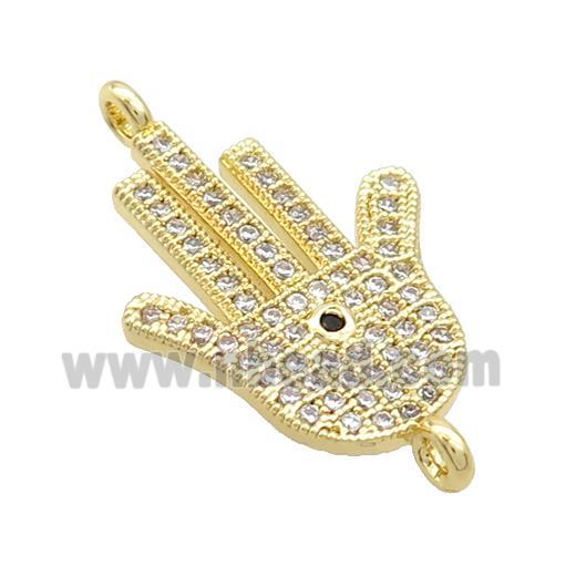 Copper Hamsahand Connector Pave Zircon Gold Plated