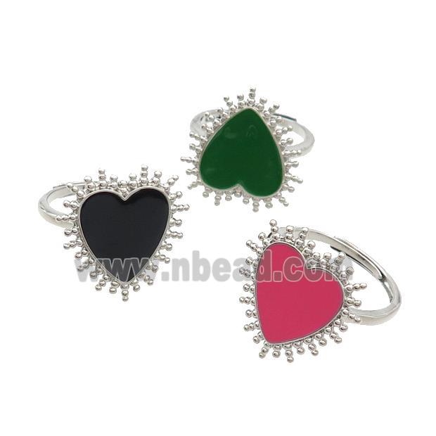 Copper Rings Heart Enamel Adjustable Platinum Plated Mixed