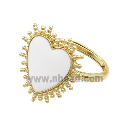 Copper Rings Heart White Enamel Adjustable Gold Plated
